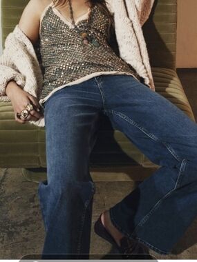 ZARA SEQUINS COPPER, PEARLESCENT CAMISOLE, FRAYED TOP SIZE M,